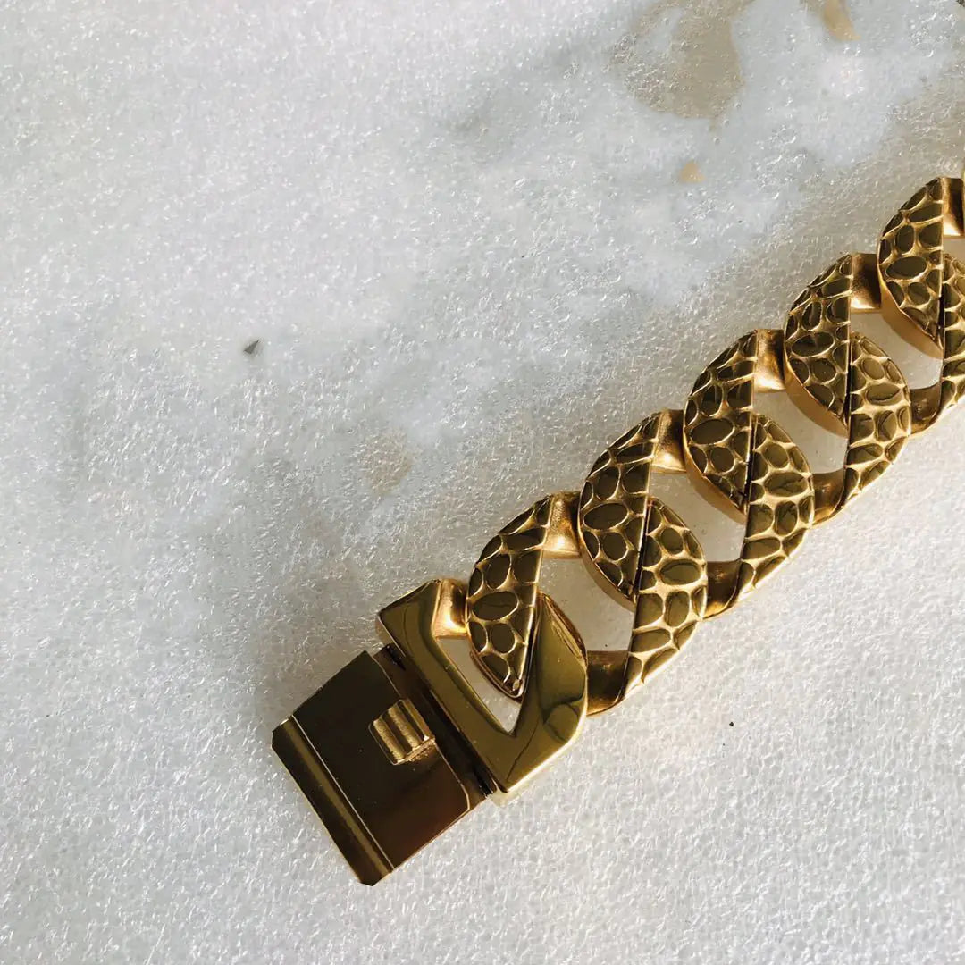 Steel Snake Scale Embossed Link Dog Collar