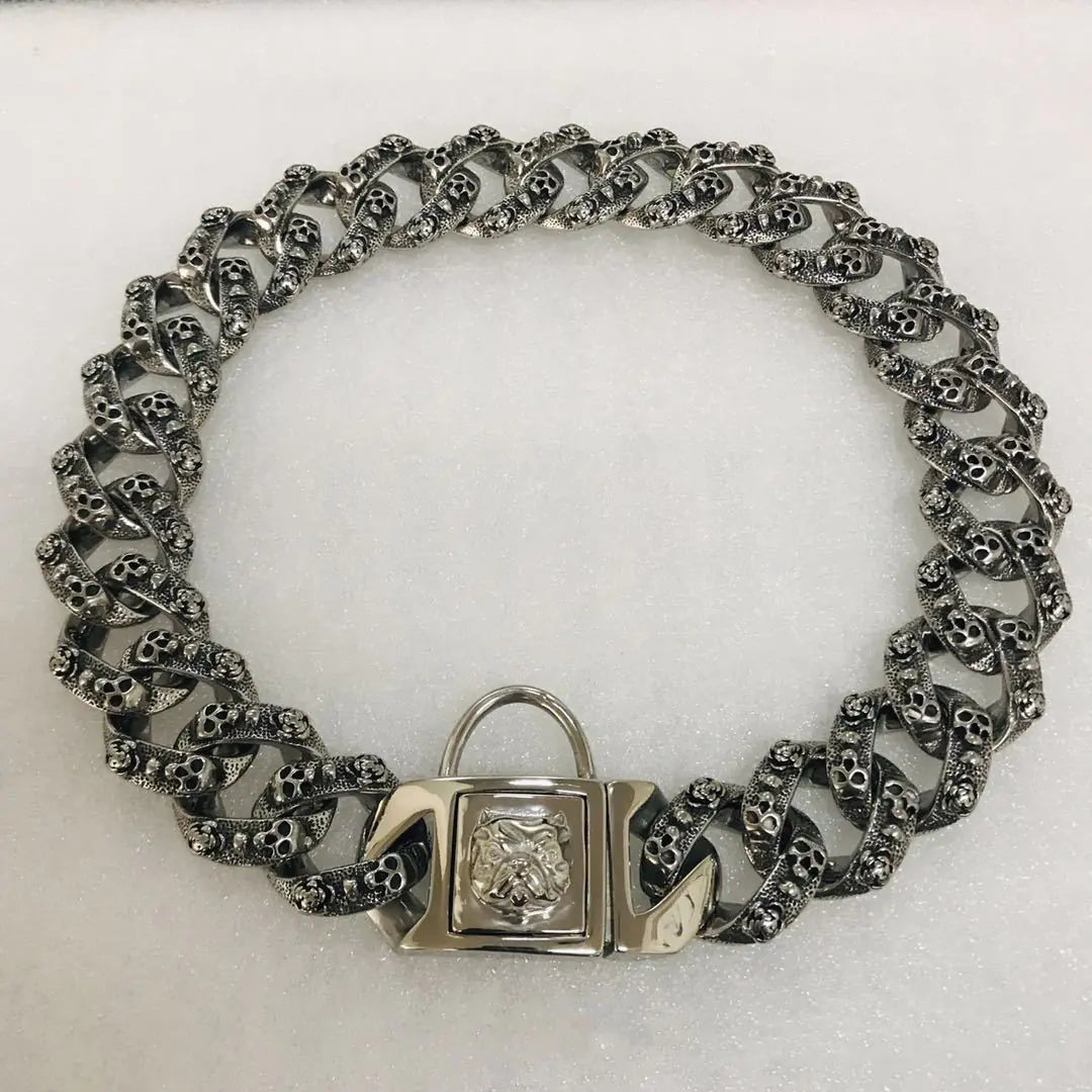 Urban Chain Dog Collar with Embossed Sculls & Bull Dog Clasp