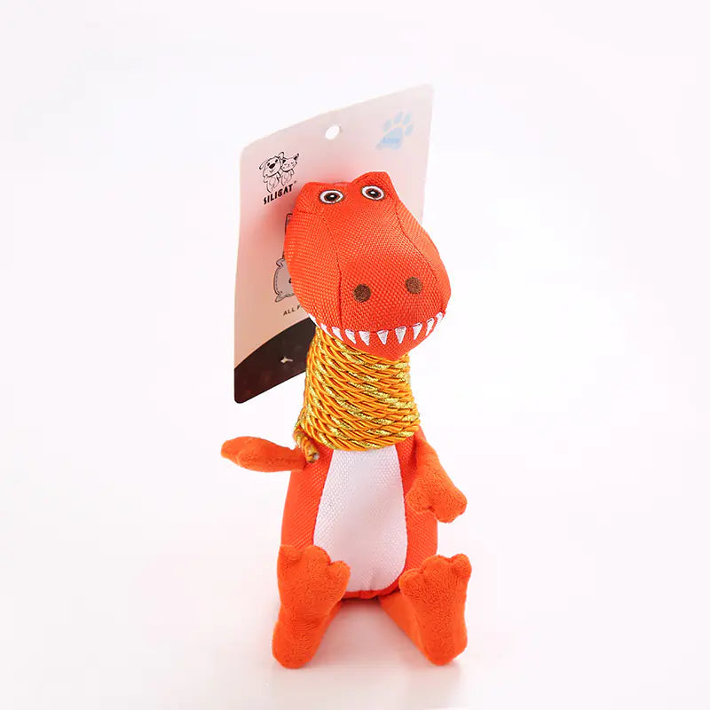Plush Dinosaur Dog Toy with Sound and Chew Features