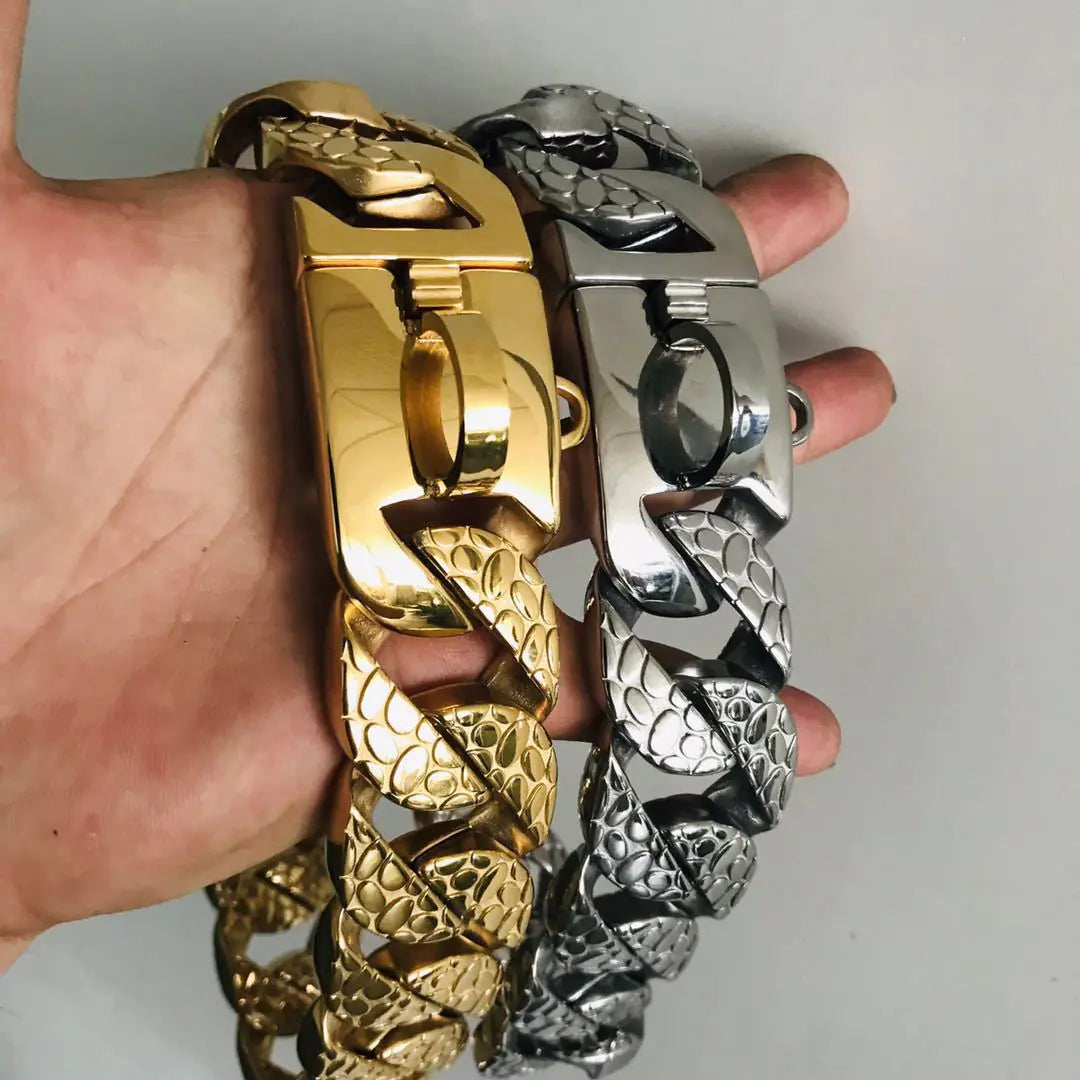 Steel Snake Scale Embossed Link Dog Collar