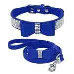 Rhinestone Bling Leather Pet Collar and Leash Set