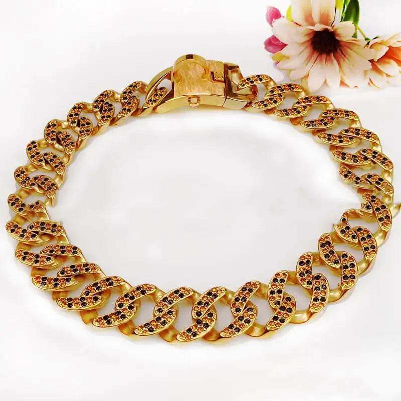 Gold Chain Link Necklace with Colored Inset Jeweled -Tone Stones