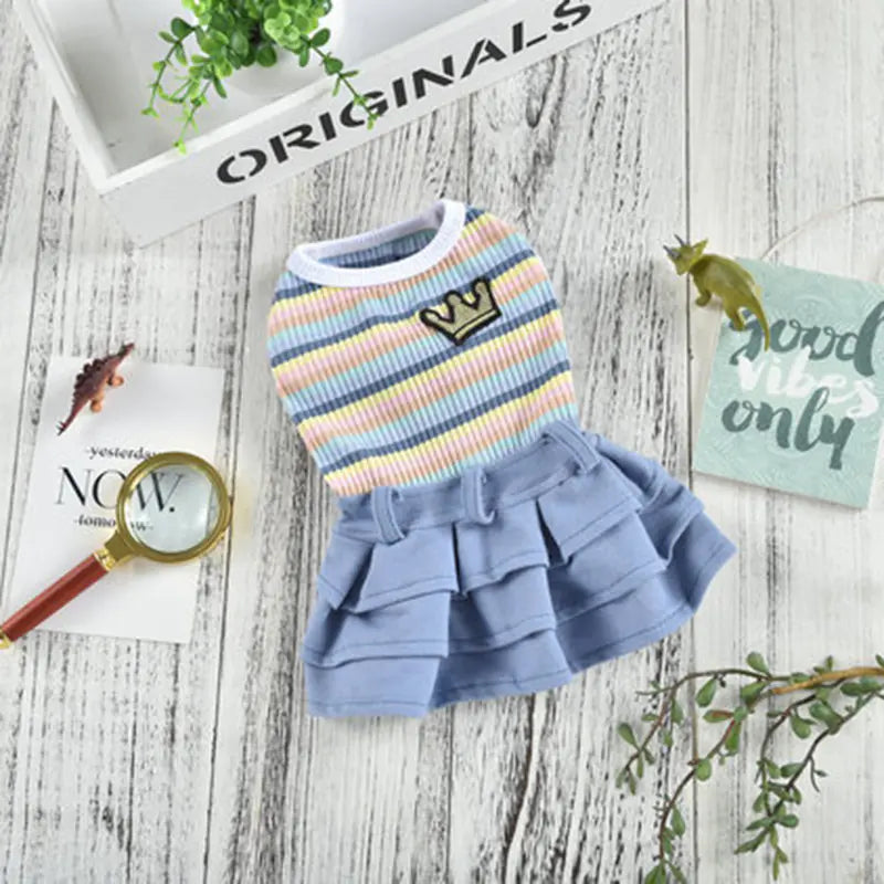 Cartoon Striped Skirt Dress for Small Dogs