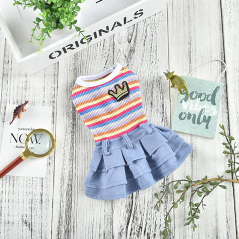 Cartoon Striped Skirt Dress for Small Dogs