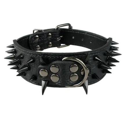 Leather Dog Collar with Black Spikes for Medium to Large Pets