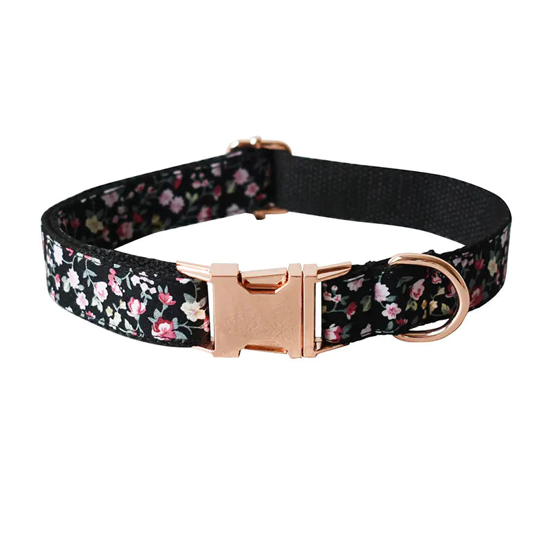 Black Flower Pet Leash and Collar for Dogs and Cats