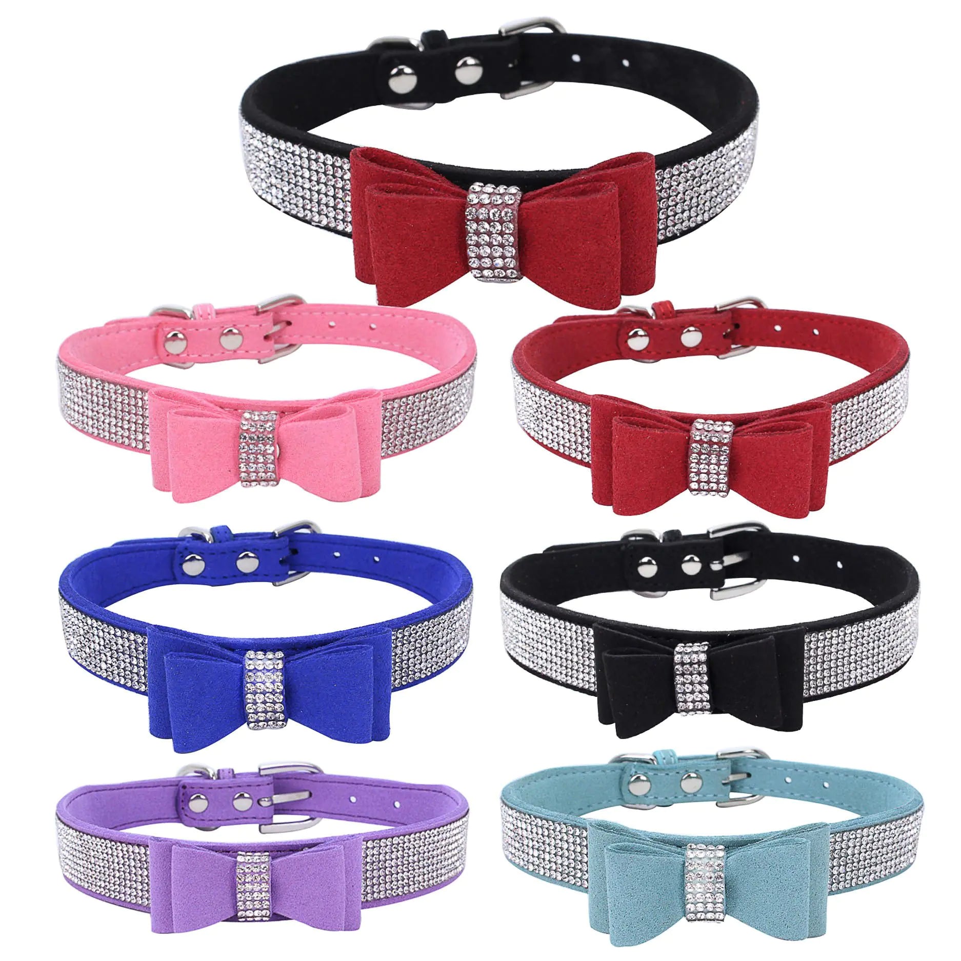 Rhinestone Bling Leather Pet Collar and Leash Set