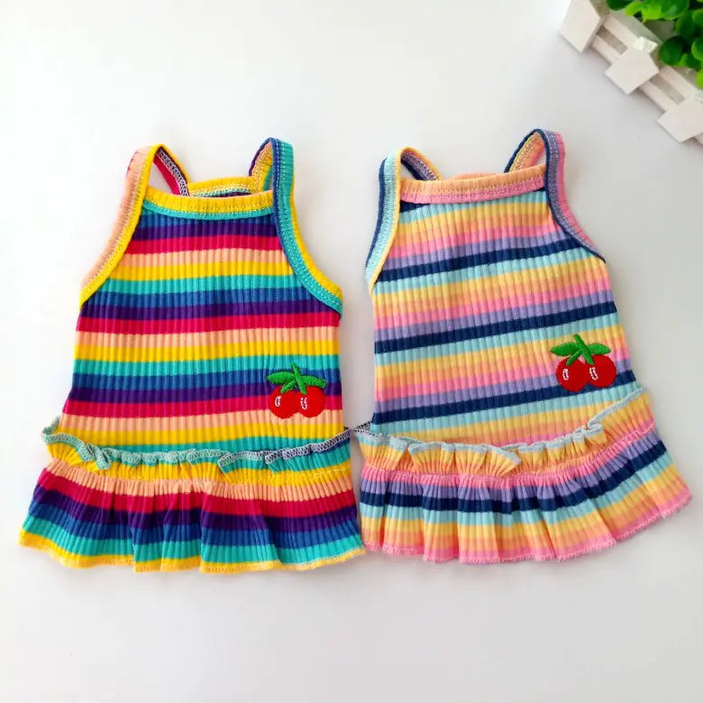 Pet Color Striped Cherry Princess Dress for Pets
