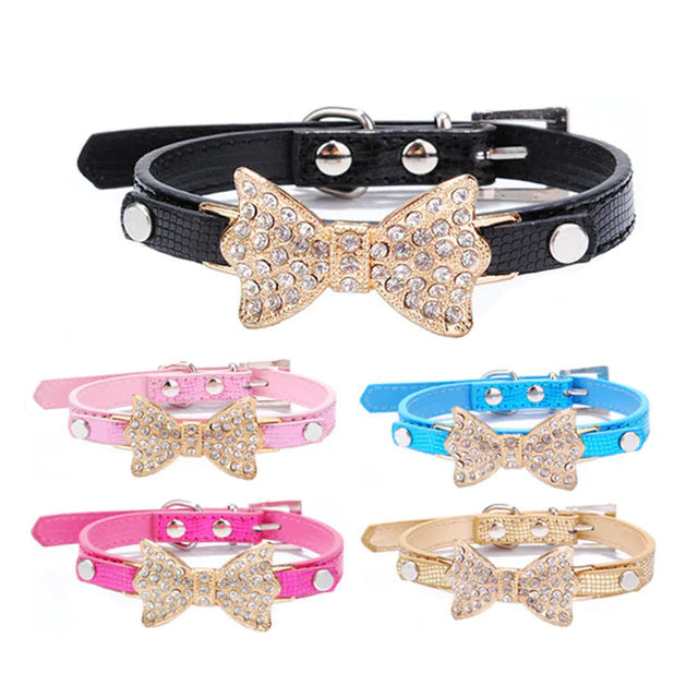Bow & Rhinestone Dog Collar