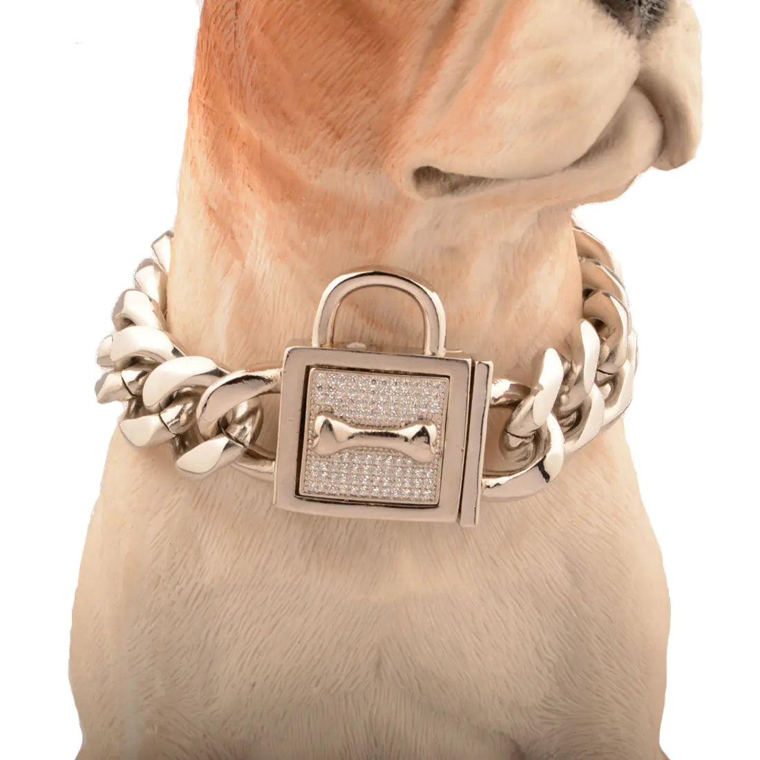 Steel Dog Collar with Lock Clasp and Diamond Insets