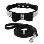 Rhinestone Bling Leather Pet Collar and Leash Set