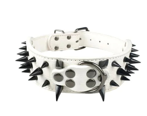 Leather Dog Collar with Black Spikes for Medium to Large Pets