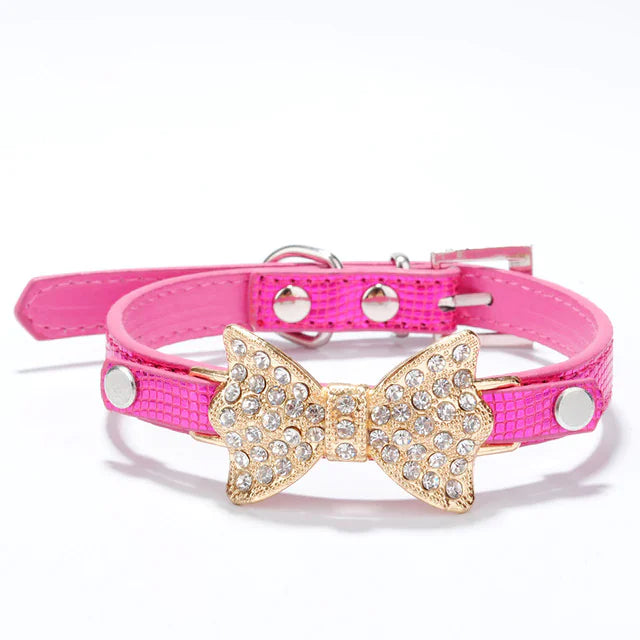 Bow & Rhinestone Dog Collar