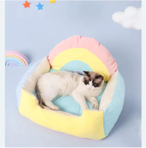 Rectangular Rainbow Pet Bed for Cats and Small Dogs