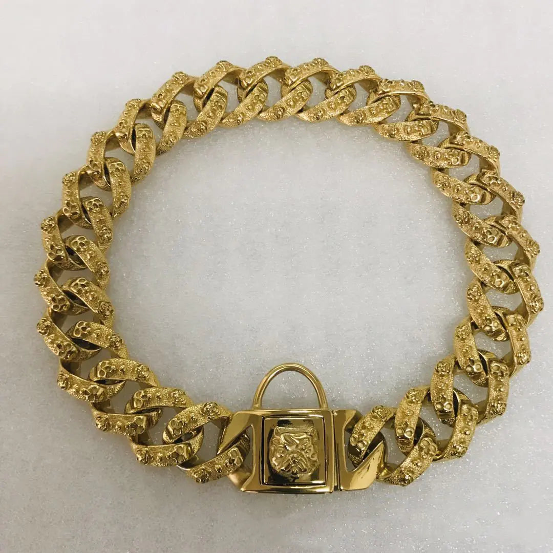 Urban Chain Dog Collar with Embossed Sculls & Bull Dog Clasp