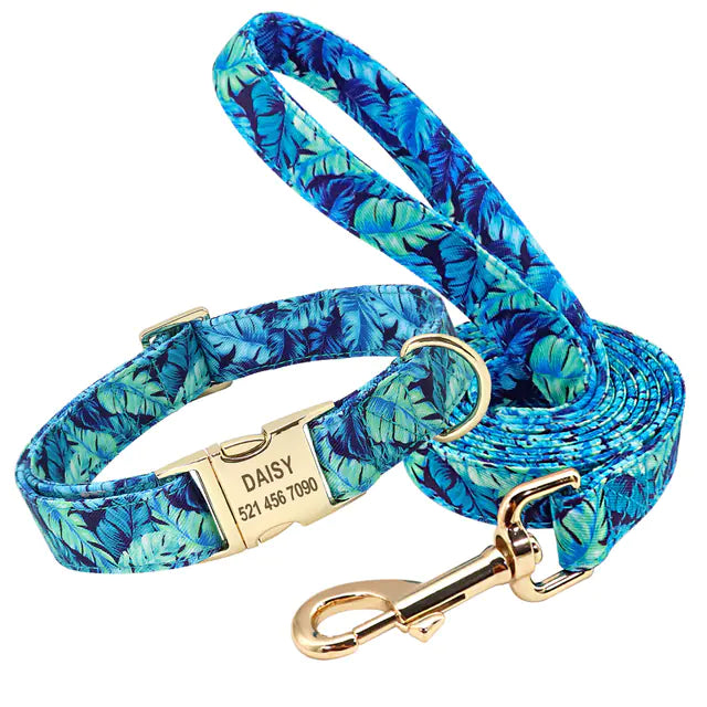 Personalized Floral Dog Collar and Leash Set for Dogs