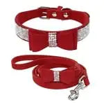 Rhinestone Bling Leather Pet Collar and Leash Set