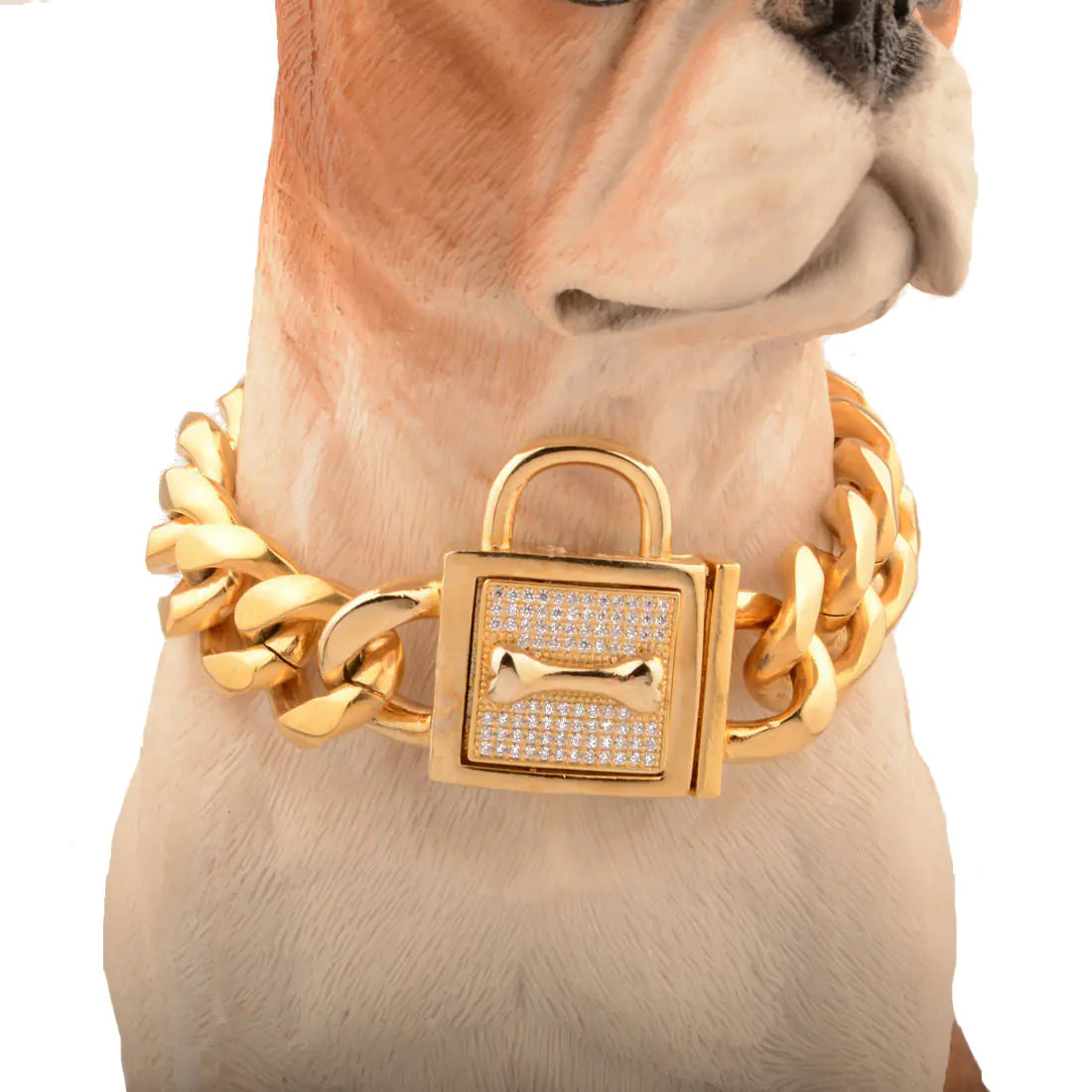 Steel Dog Collar with Lock Clasp and Diamond Insets