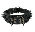 Leather Dog Collar with Black Spikes for Medium to Large Pets