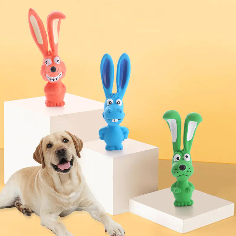 Chewable Latex Dog Toy - Squeaky Playful Bunny