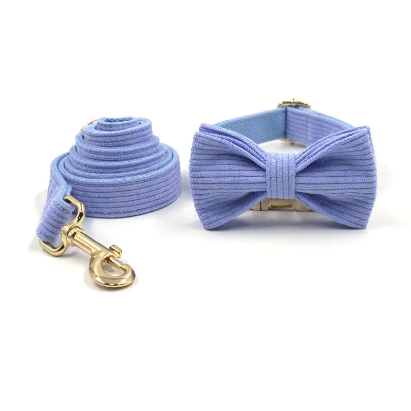 Solid Color Corduroy Pet Bow Collar and Leash Set